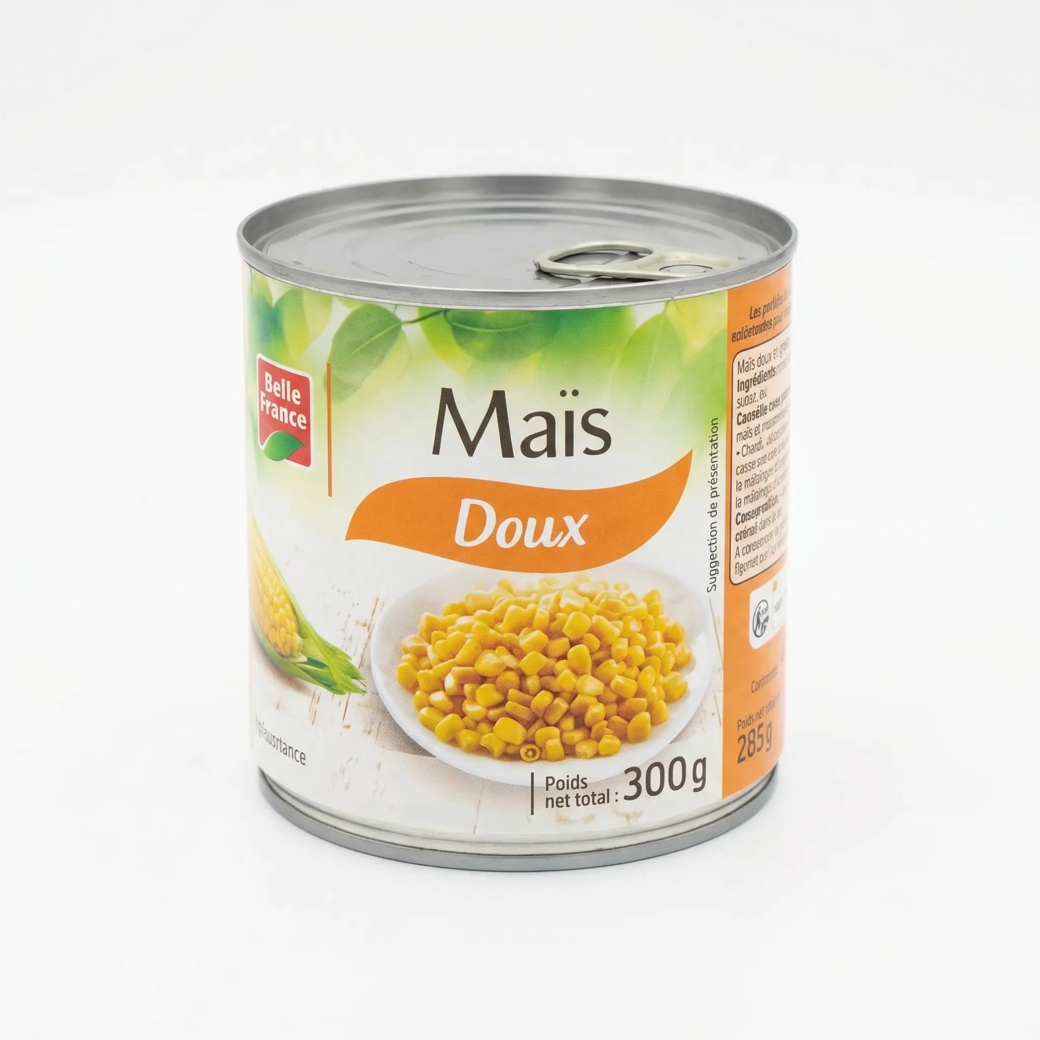 Boîte maïs doux Belle France 300g étiquette jaune sucrée